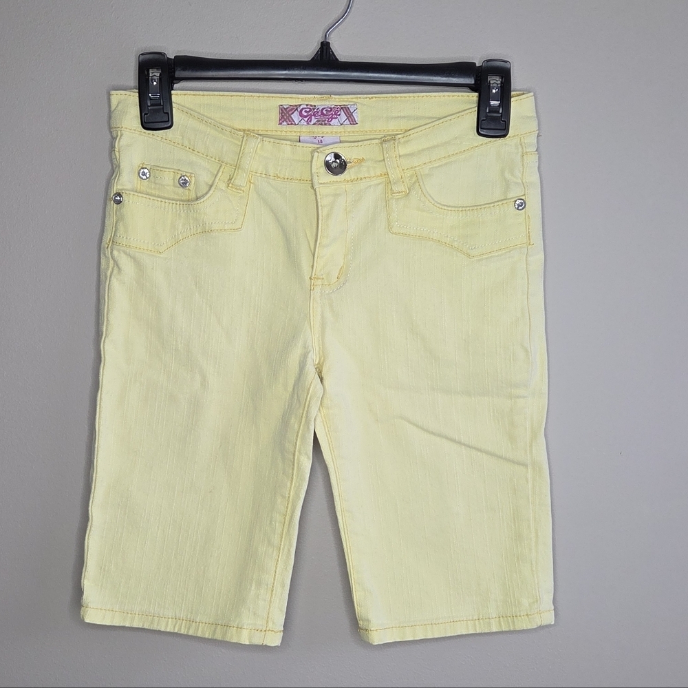 Y2K Gege Pastel Butter Yellow Colored Denim Jean Bermuda Shorts Girls Size 14